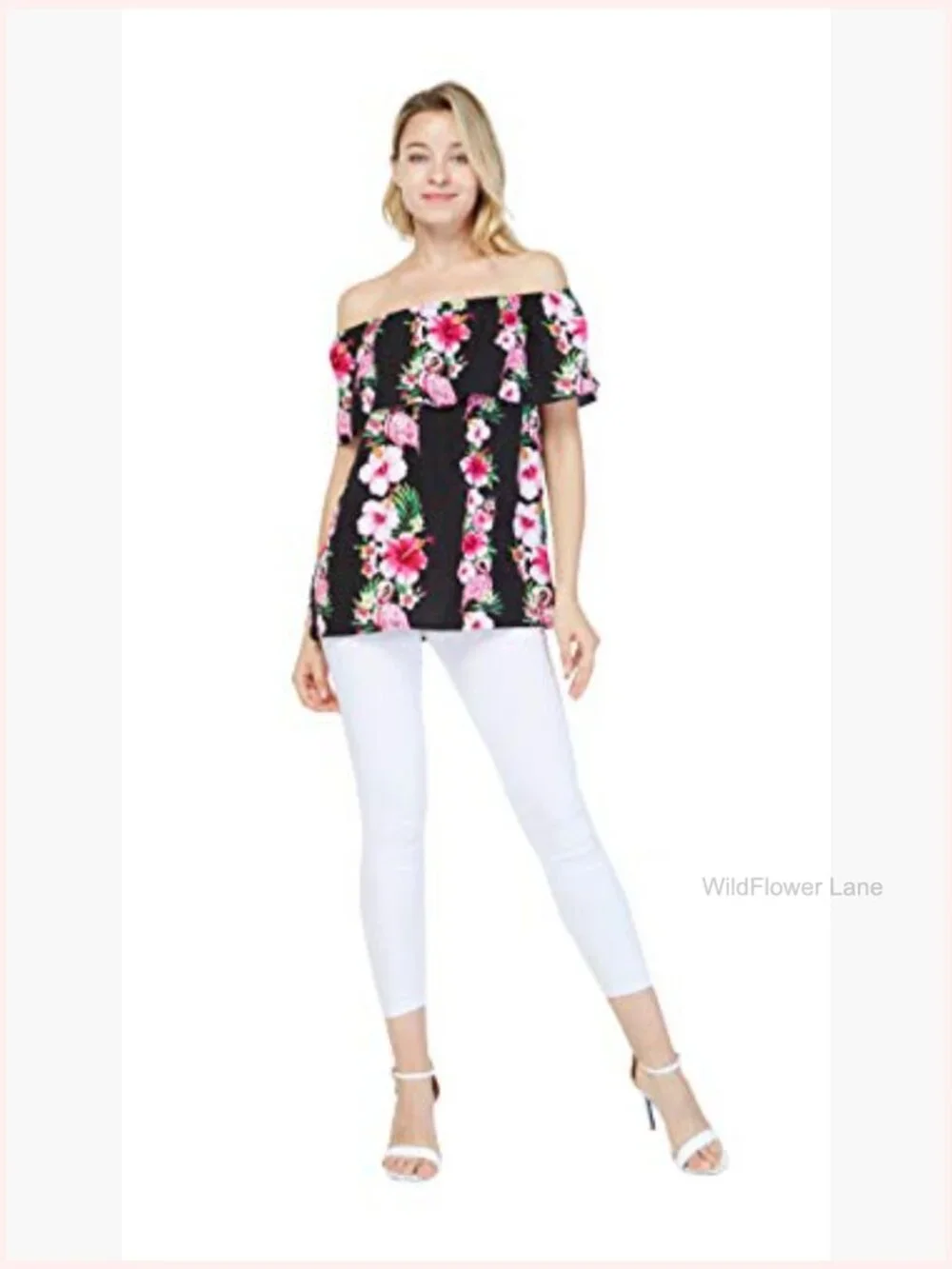 Matching Hawaiian Luau Shirt & Off-Shoulder Ruffle Top Set